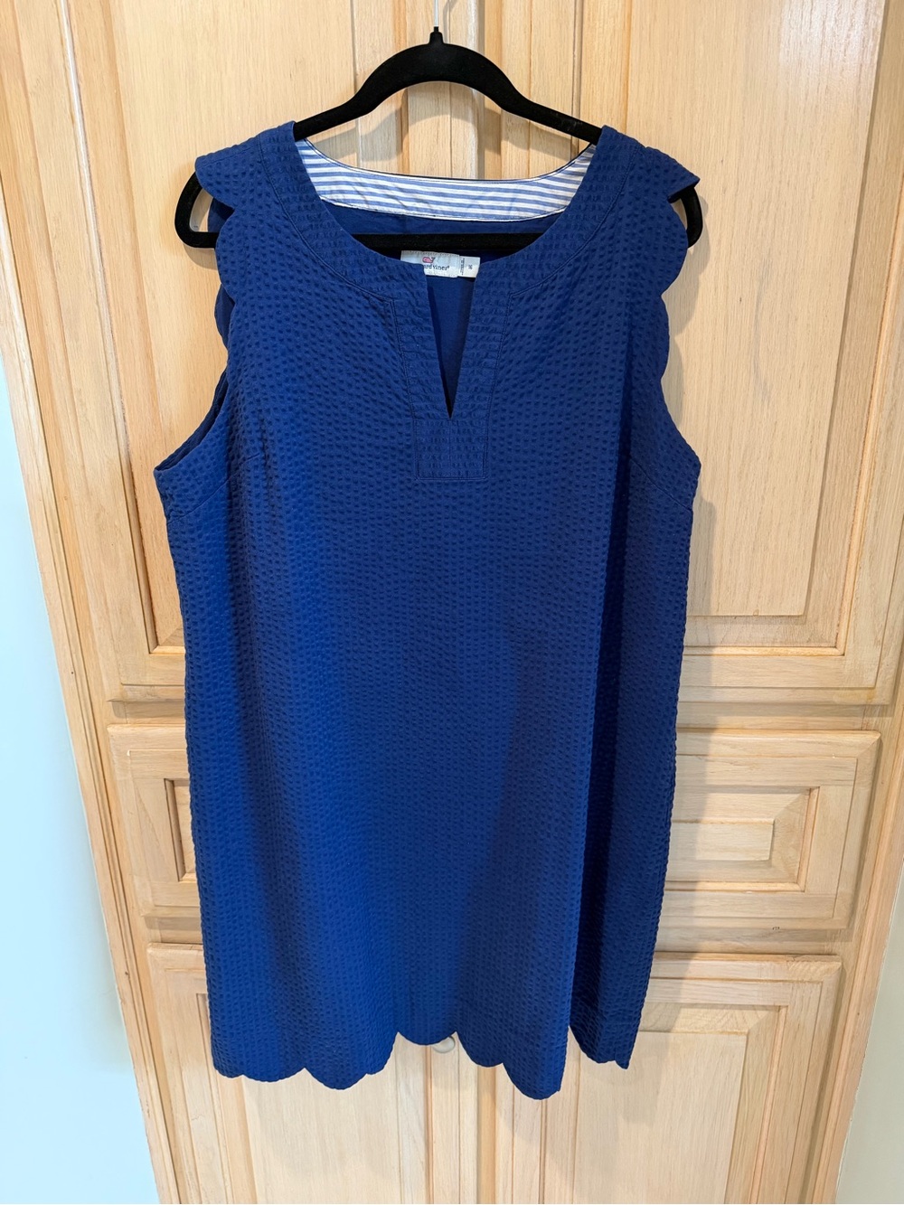 Vineyard Vines Navy Textured Dress with Pink Whale Logo